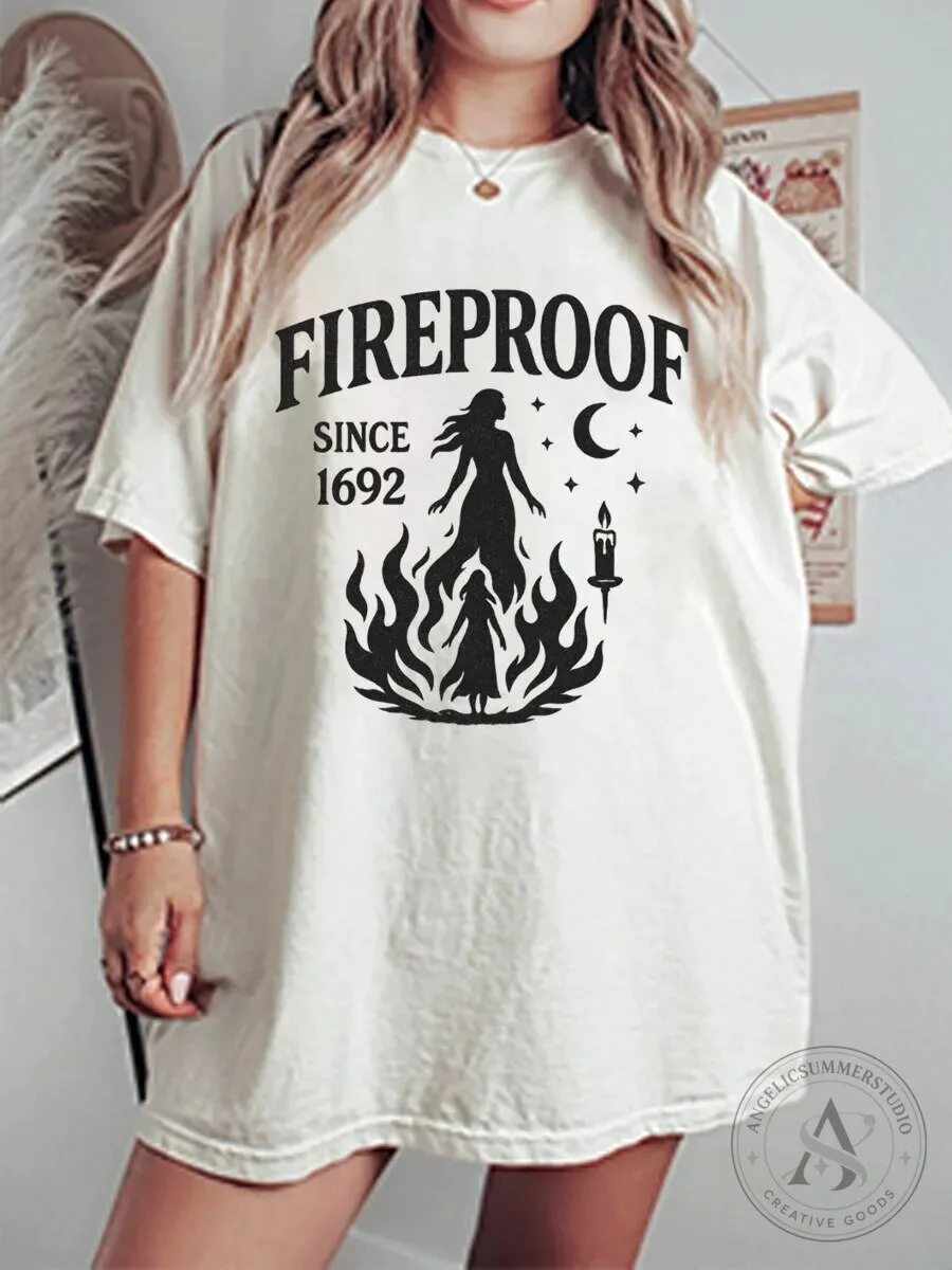 Fireproof Since 1692 Witch Silhouette Graphic Oversized T-Shirt