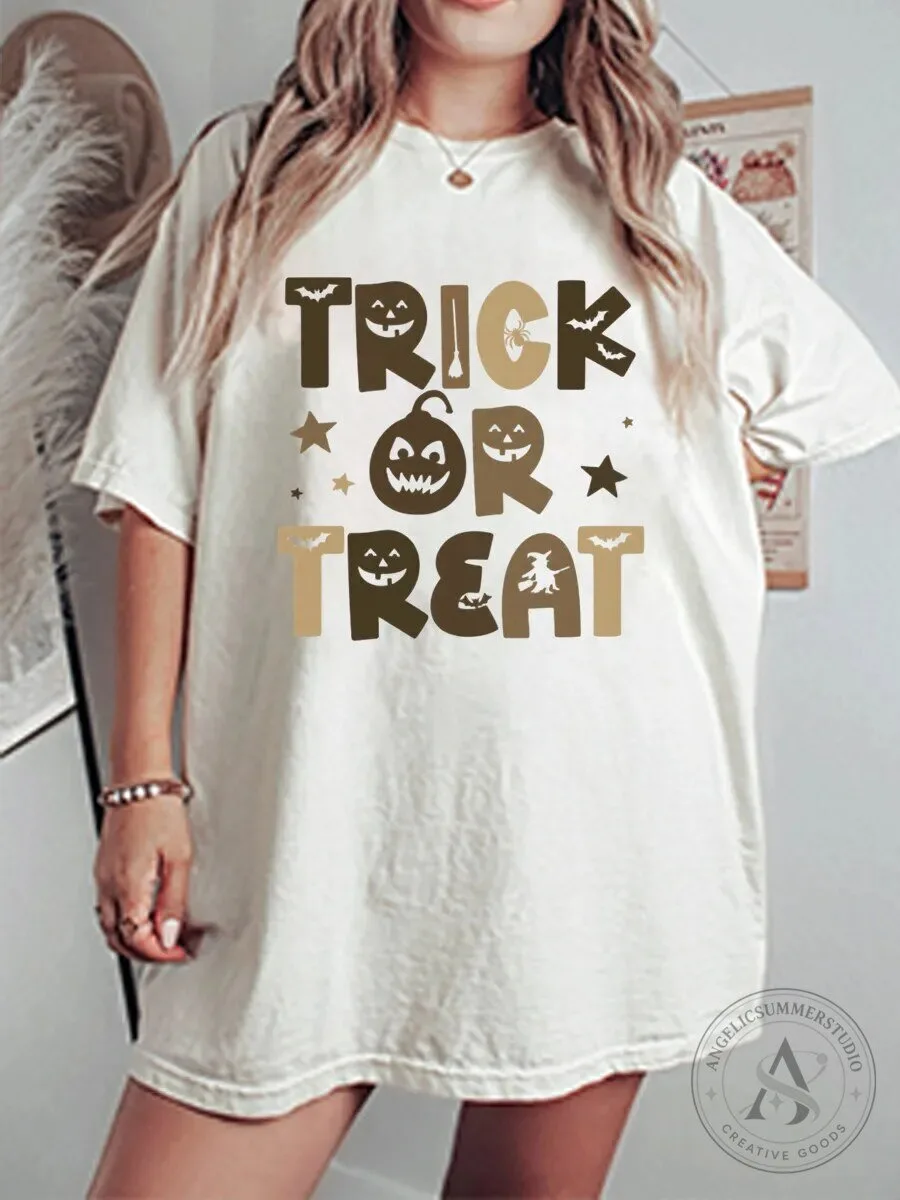 Vintage Trick or Treat Halloween Oversized Graphic T-Shirt
